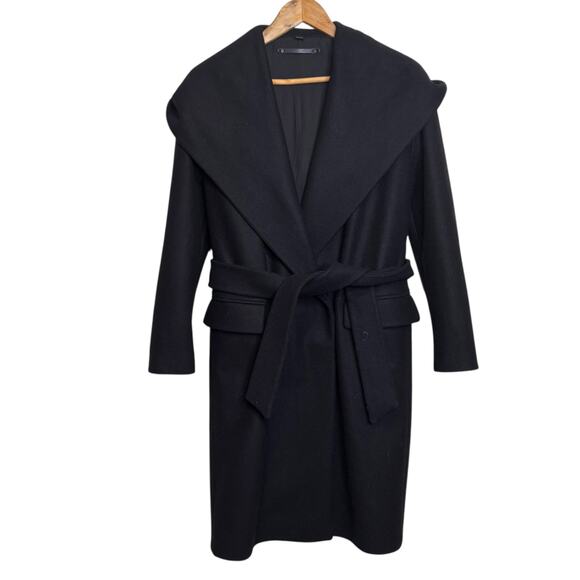 All Saints Size XS Black Wool Blend Scala Coat Hood Lined Pockets - Picture 1 of 6